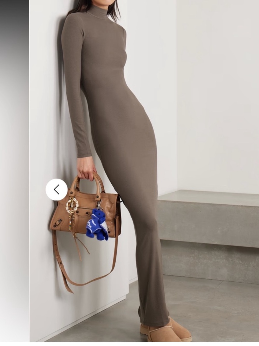 SKIMS Long-Sleeve Turtleneck Maxi Dress in Taupe